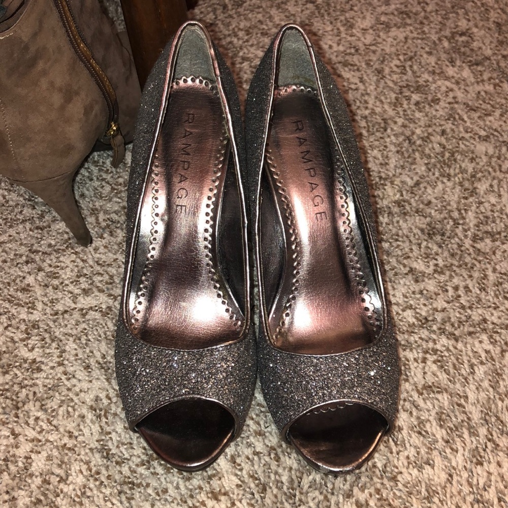 silver / gray sparkly heels